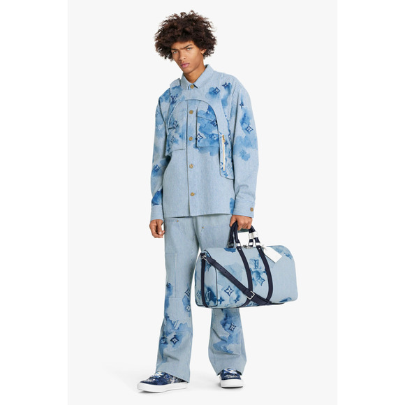 Louis Vuitton Keepall Bandouliere 50 Watercolor Hickory Blue Weekend Travel Bag - Picture 3 of 12